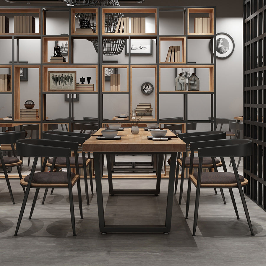 Industrial Style Solid Wood Dining Table Brown Rectangle Sled Base Table for Dinning Room