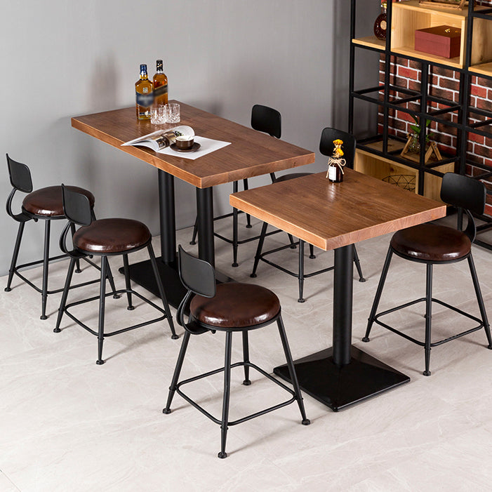 Solid Wood Industrial Style Dining Table Brown Table with Black Frame for Dinning Room