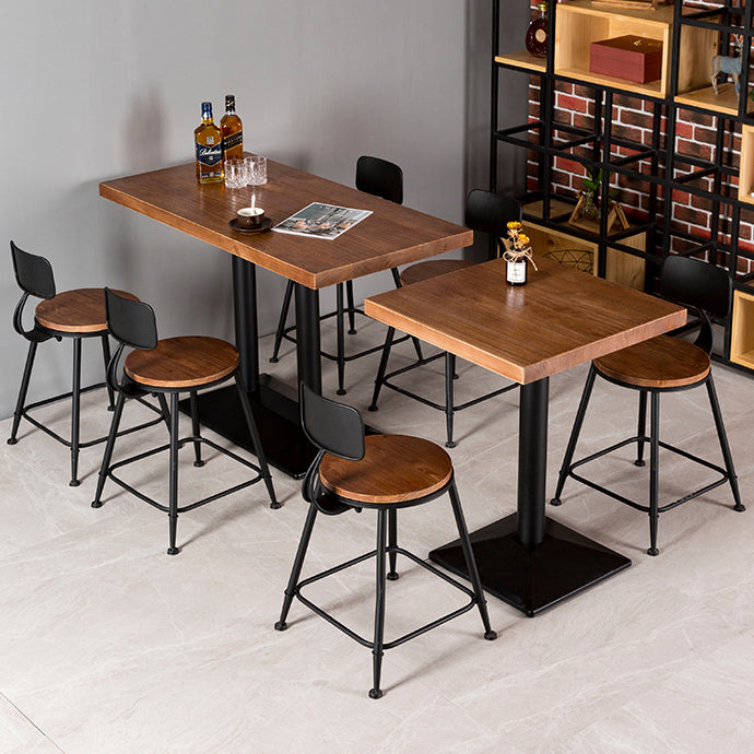 Solid Wood Industrial Style Dining Table Brown Table with Black Frame for Dinning Room