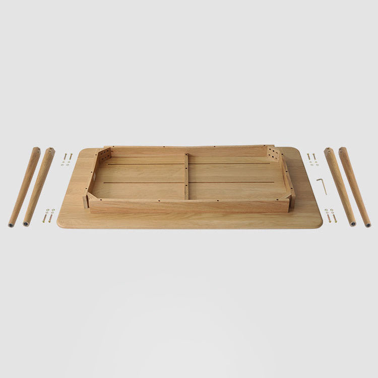 Eenvoudige bruine standaard eettafel vaste houten rechthoek eettafel met 4 potenbasis