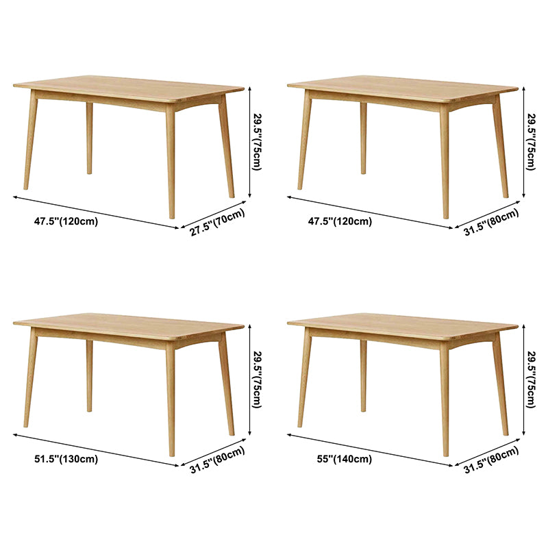 Eenvoudige bruine standaard eettafel vaste houten rechthoek eettafel met 4 potenbasis