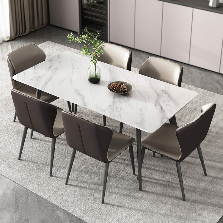 Esstisch mit gesinterter Steinplatte, rechteckiger Tisch mit Metallsockel und 4 Beinen