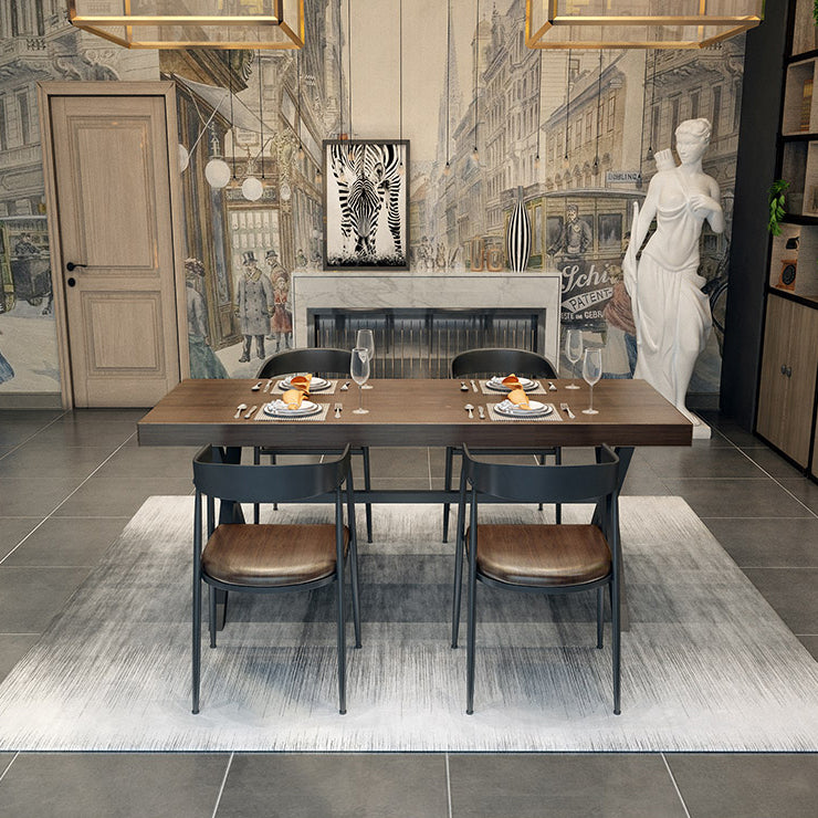 Industrial Style Solid Wood Dining Table Metallic Trestle Base Rectangle Table for Home