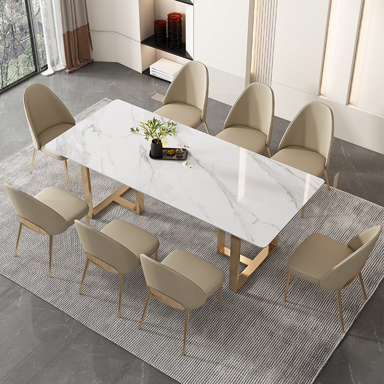 Glam Sintered Stone White Dining Table Rectangle Kitchen Dining Table for Kitchen