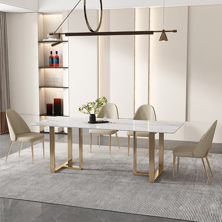 Glam Sintered Stone White Dining Table Rectangle Kitchen Dining Table for Kitchen