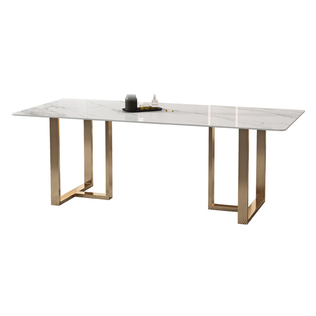 Glam Sintered Stone White Dining Table Rectangle Kitchen Dining Table for Kitchen