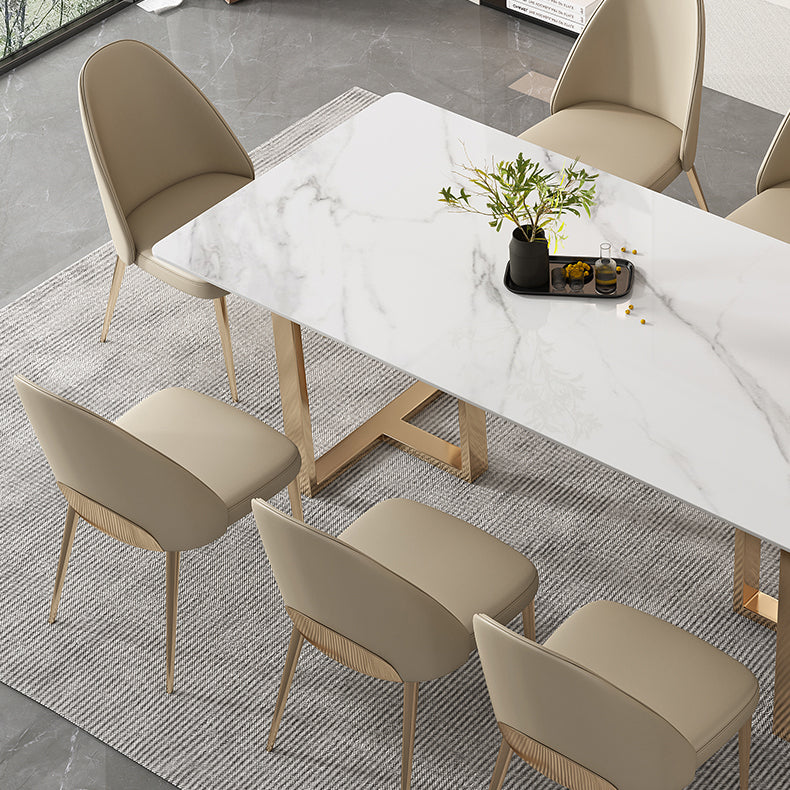 Glam Sintered Stone White Dining Table Rectangle Kitchen Dining Table for Kitchen