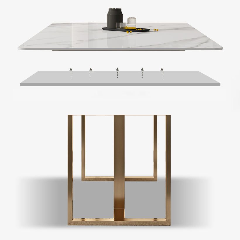 Glam Sintered Stone White Dining Table Rectangle Kitchen Dining Table for Kitchen