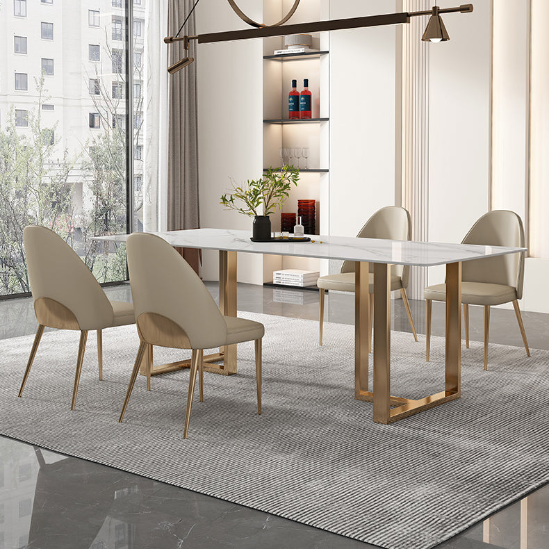 Glam Sintered Stone White Dining Table Rectangle Kitchen Dining Table for Kitchen