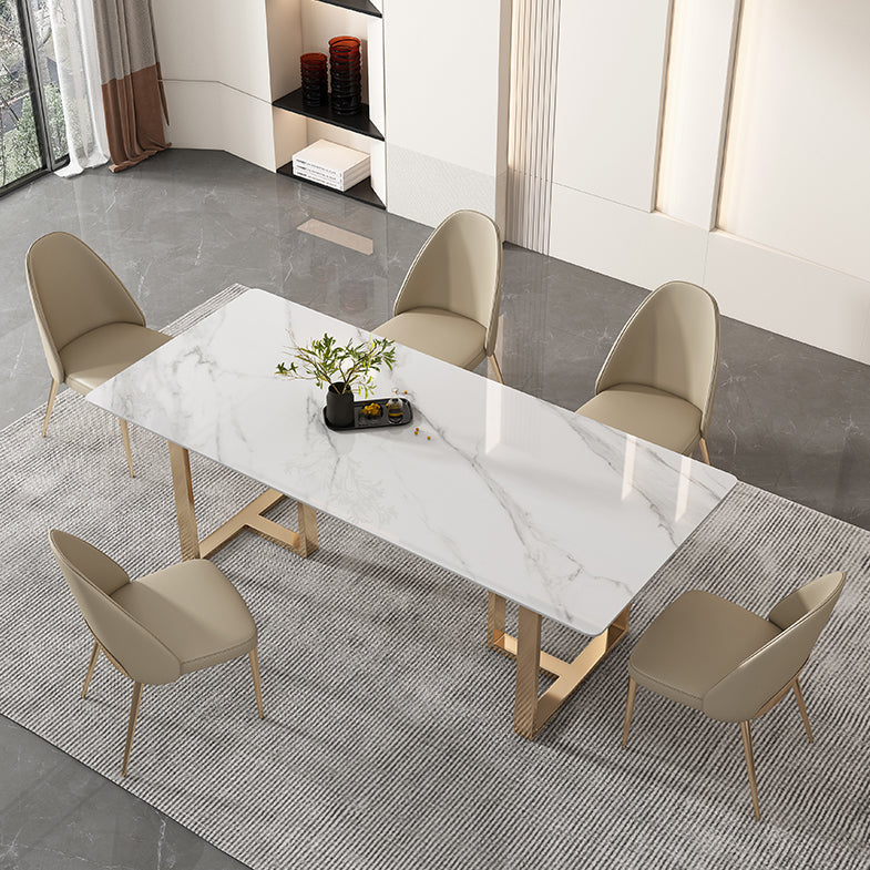 Glam Sintered Stone White Dining Table Rectangle Kitchen Dining Table for Kitchen