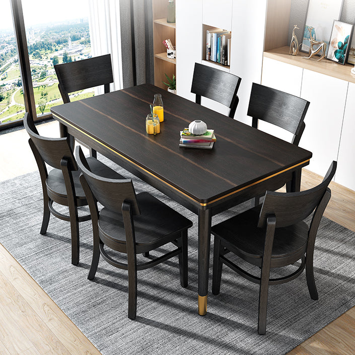 Ash Wood Base Modern Sintered Stone Dining Table Rectangular Table in Black