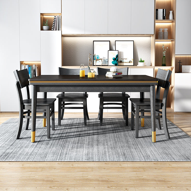 Ash Wood Base Modern Sintered Stone Dining Table Rectangular Table in Black