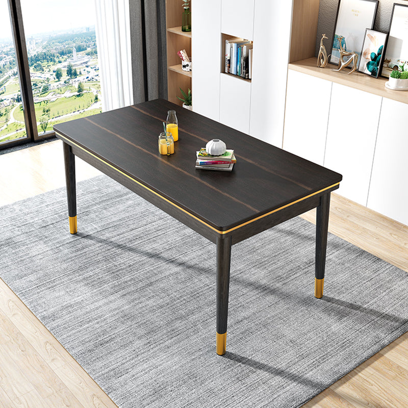 Ash Wood Base Modern Sintered Stone Dining Table Rectangular Table in Black