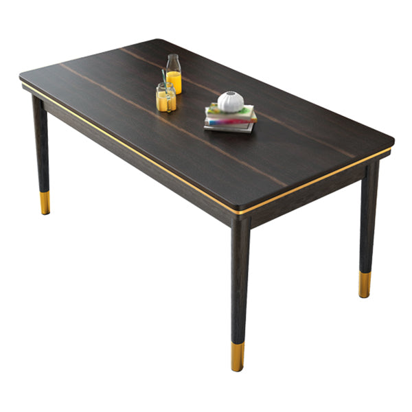 Ash Wood Base Modern Sintered Stone Dining Table Rectangular Table in Black