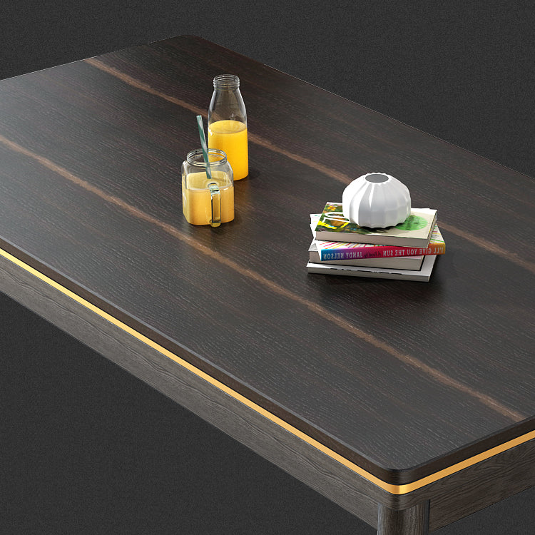 Ash Wood Base Modern Sintered Stone Dining Table Rectangular Table in Black