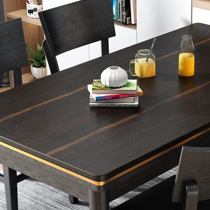 Ash Wood Base Modern Sintered Stone Dining Table Rectangular Table in Black