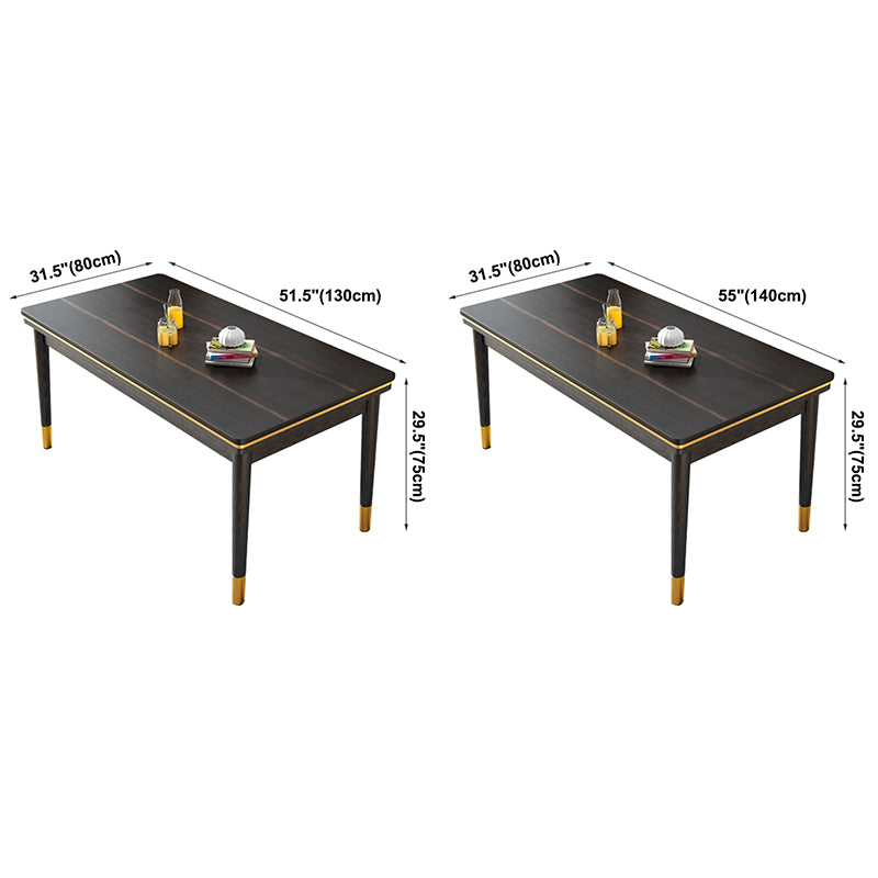 Ash Wood Base Modern Sintered Stone Dining Table Rectangular Table in Black