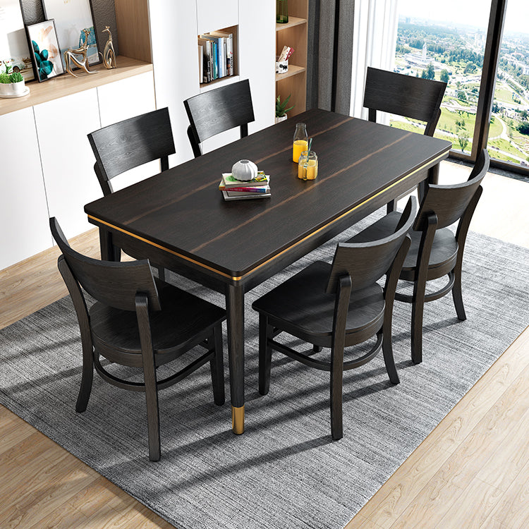 Ash Wood Base Modern Sintered Stone Dining Table Rectangular Table in Black