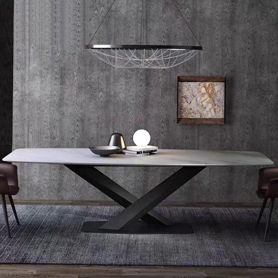 Sintered Stone Top Dining Table Modern Rectangle Table with Metal Pedestal