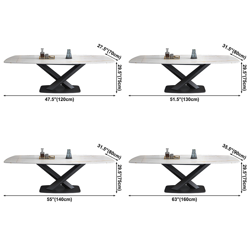 Sintered Stone Top Dining Table Modern Rectangle Table with Metal Pedestal