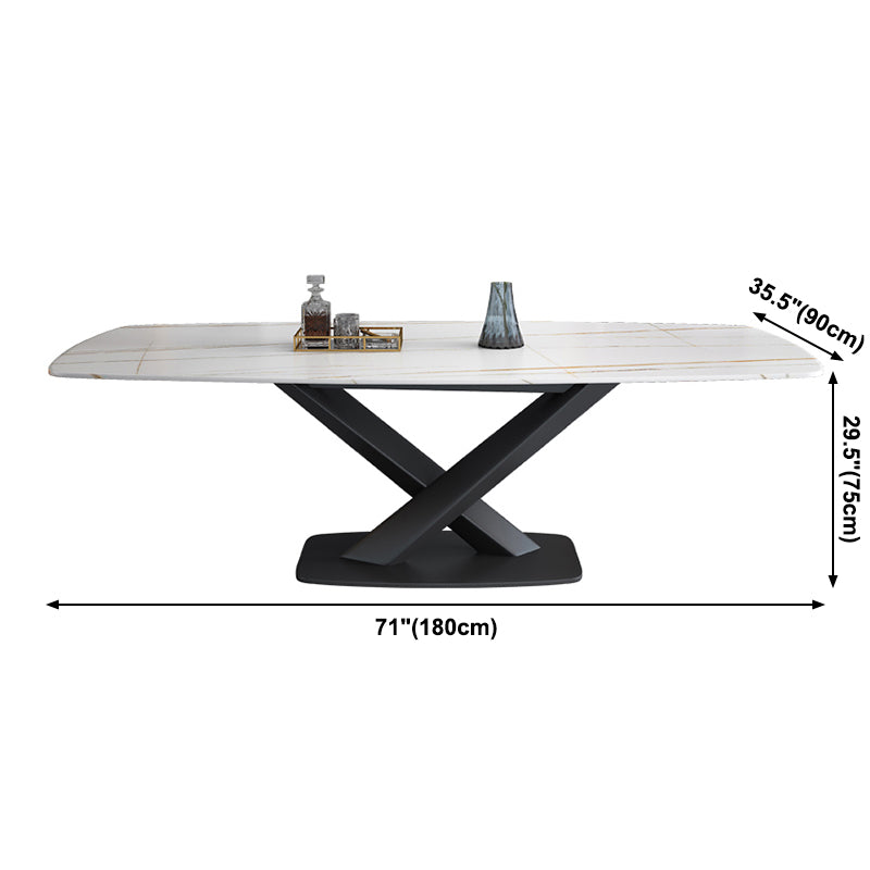 Sintered Stone Top Dining Table Modern Rectangle Table with Metal Pedestal