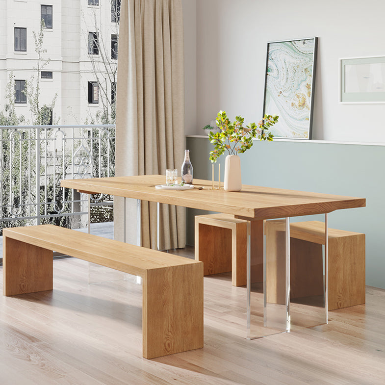 Contemporary Khaki Standard Dining Table Solid Wood Rectangle Dining Table with Double Pedestal Base