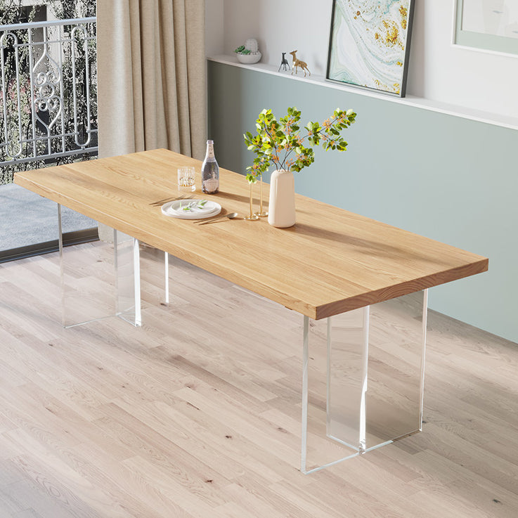 Contemporary Khaki Standard Dining Table Solid Wood Rectangle Dining Table with Double Pedestal Base