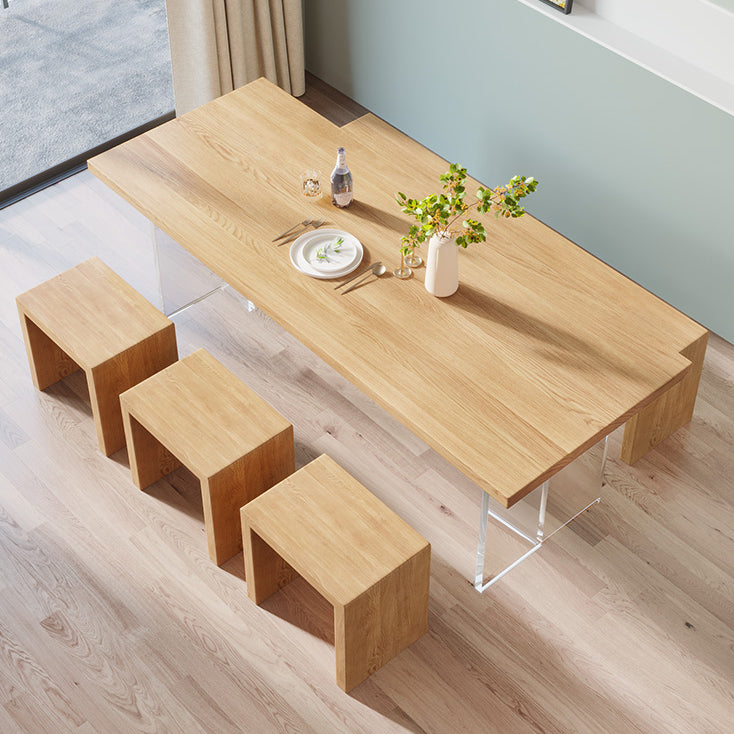Contemporary Khaki Standard Dining Table Solid Wood Rectangle Dining Table with Double Pedestal Base