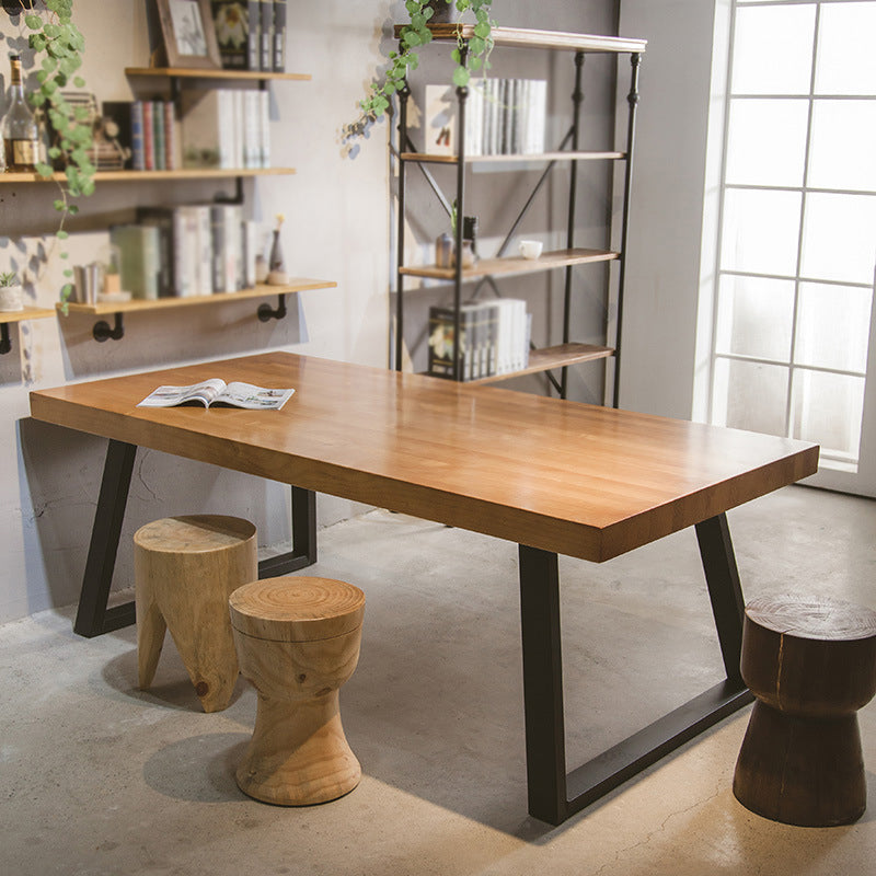 Solid Wood Industrial Dining Table Brown Rectangle Table with Sled Base for Home Use