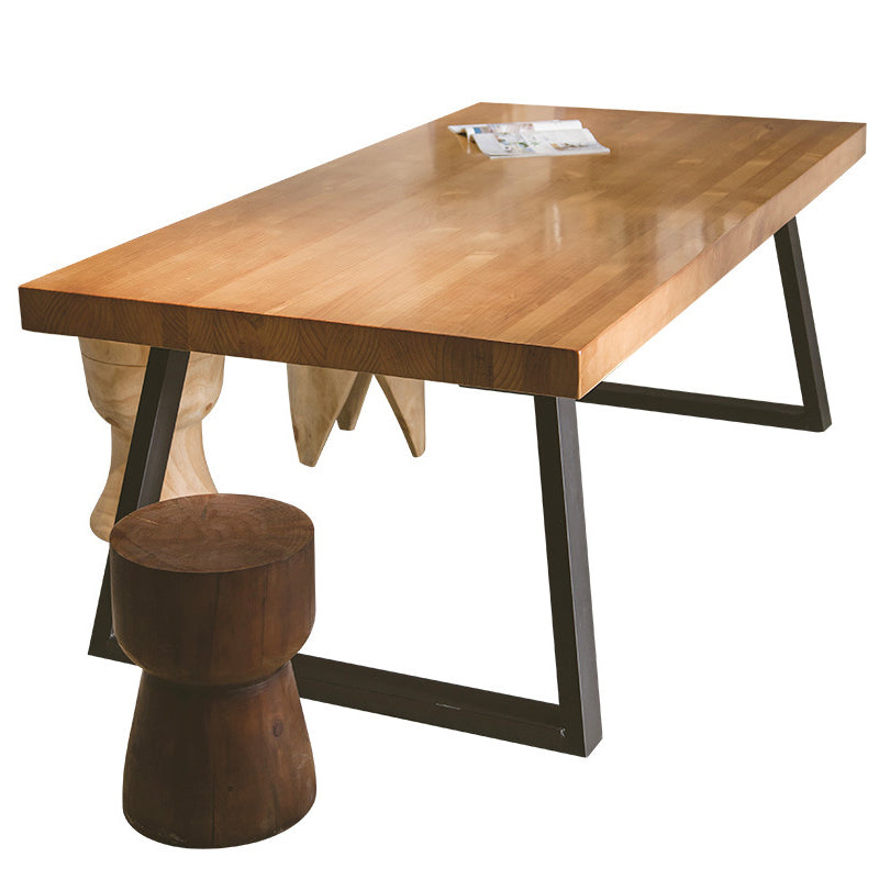 Solid Wood Industrial Dining Table Brown Rectangle Table with Sled Base for Home Use