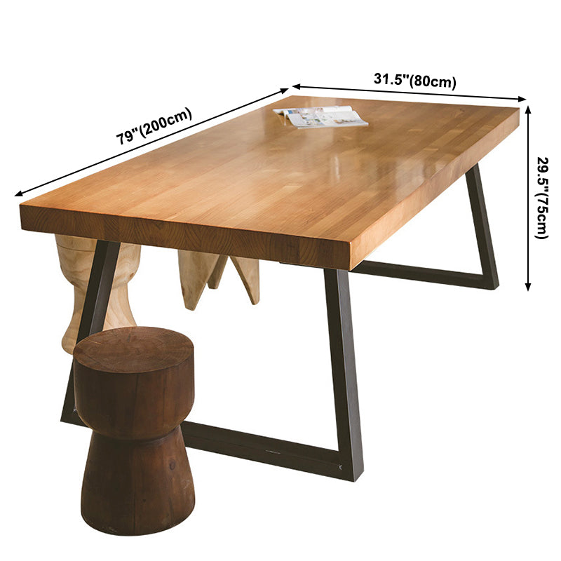 Solid Wood Industrial Dining Table Brown Rectangle Table with Sled Base for Home Use