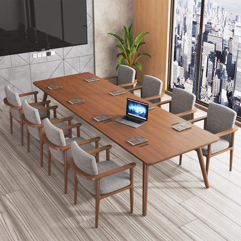 Rectangle Solid Pinewood Brown Tone Dining Table Simplicity 4 Legs Table for Dining Room