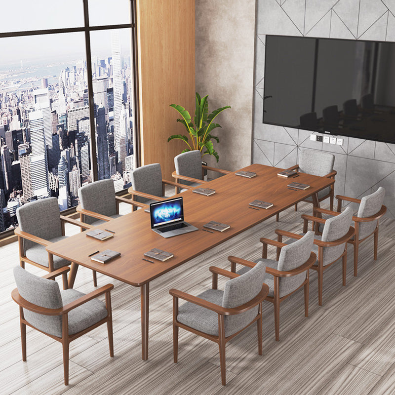 Rectangle Solid Pinewood Brown Tone Dining Table Simplicity 4 Legs Table for Dining Room