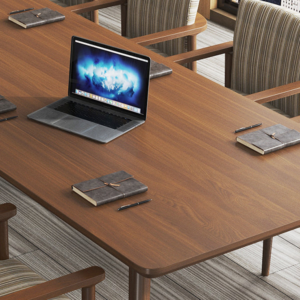 Rectangle Solid Pinewood Brown Tone Dining Table Simplicity 4 Legs Table for Dining Room