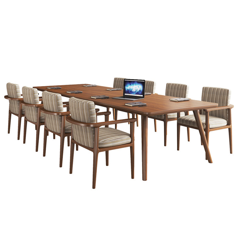 Rectangle Solid Pinewood Brown Tone Dining Table Simplicity 4 Legs Table for Dining Room