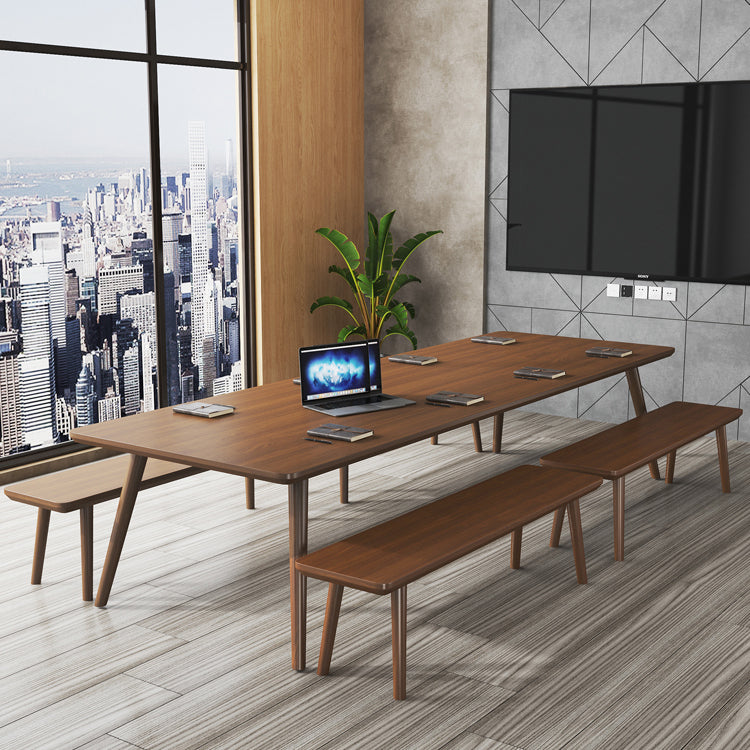 Rectangle Solid Pinewood Brown Tone Dining Table Simplicity 4 Legs Table for Dining Room