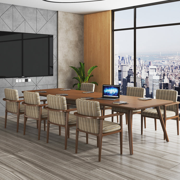 Rectangle Solid Pinewood Brown Tone Dining Table Simplicity 4 Legs Table for Dining Room