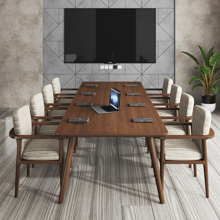 Rectangle Solid Pinewood Brown Tone Dining Table Simplicity 4 Legs Table for Dining Room