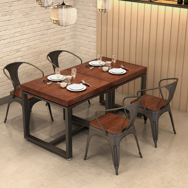 Mesa de comedor de madera maciza de estilo industrial, mesa de comedor con base de caballete para comedor