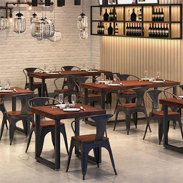 Mesa de comedor de madera maciza de estilo industrial, mesa de comedor con base de caballete para comedor