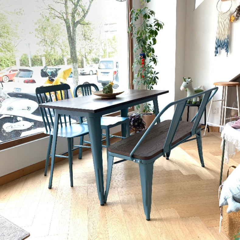 Mesa de comedor industrial de madera maciza Mesa marrón de 4 patas para comedor