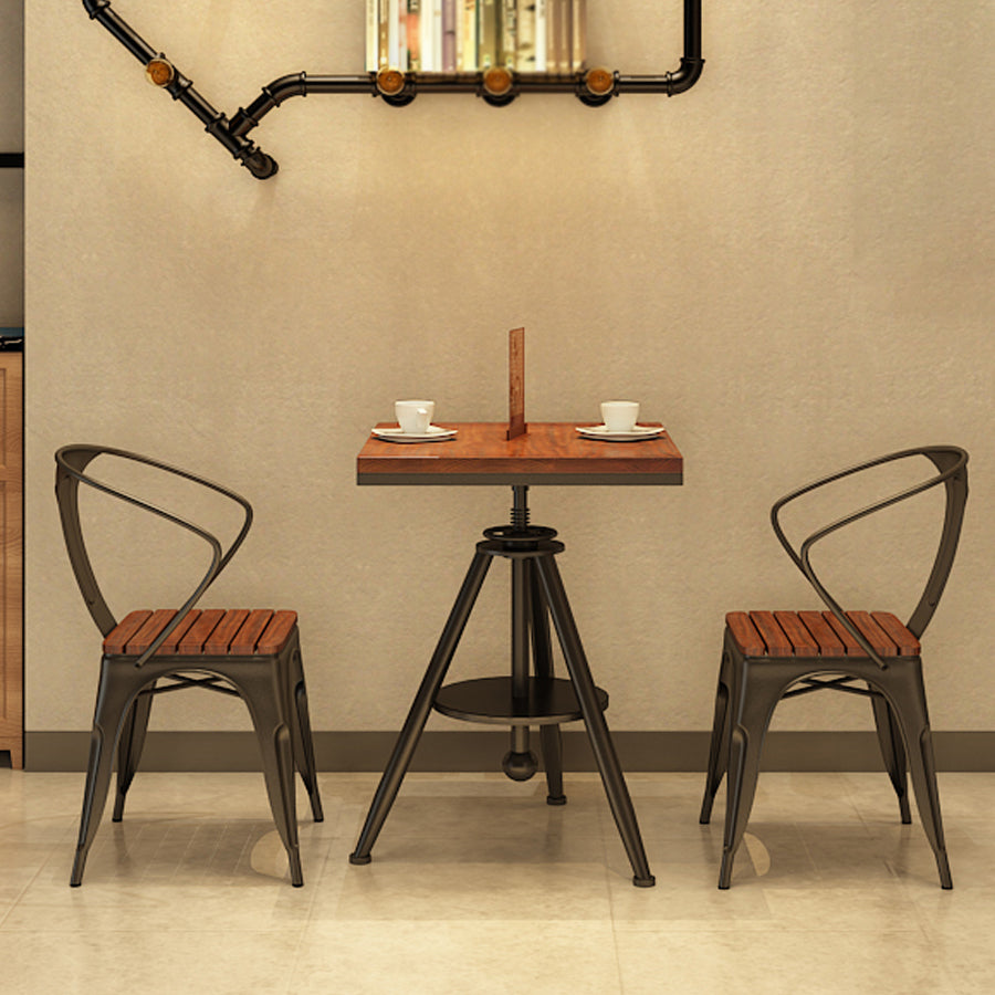 Solid Wood Industrial Dining Table Adjustable Square Table with Black Frame for Dinning Room