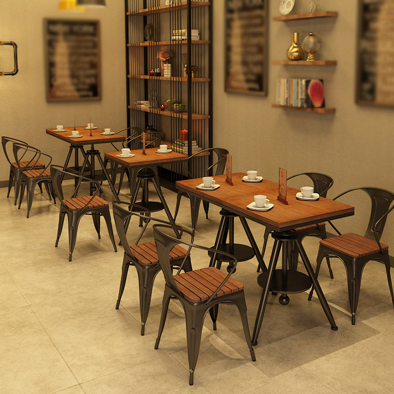 Solid Wood Industrial Dining Table Adjustable Square Table with Black Frame for Dinning Room