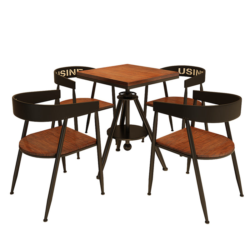 Solid Wood Industrial Dining Table Adjustable Square Table with Black Frame for Dinning Room