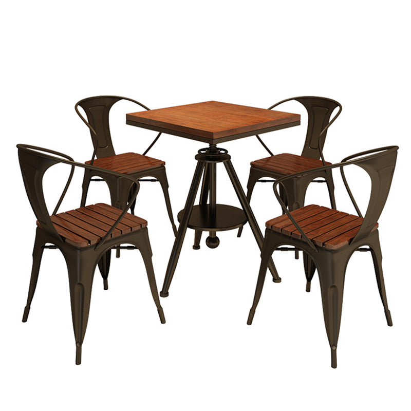 Solid Wood Industrial Dining Table Adjustable Square Table with Black Frame for Dinning Room