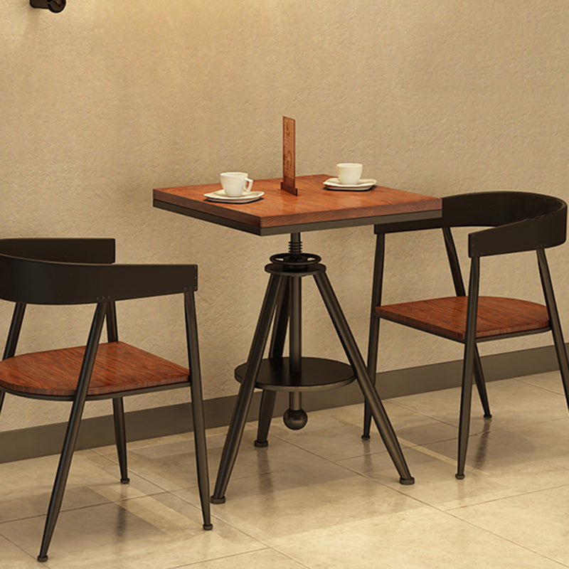 Solid Wood Industrial Dining Table Adjustable Square Table with Black Frame for Dinning Room
