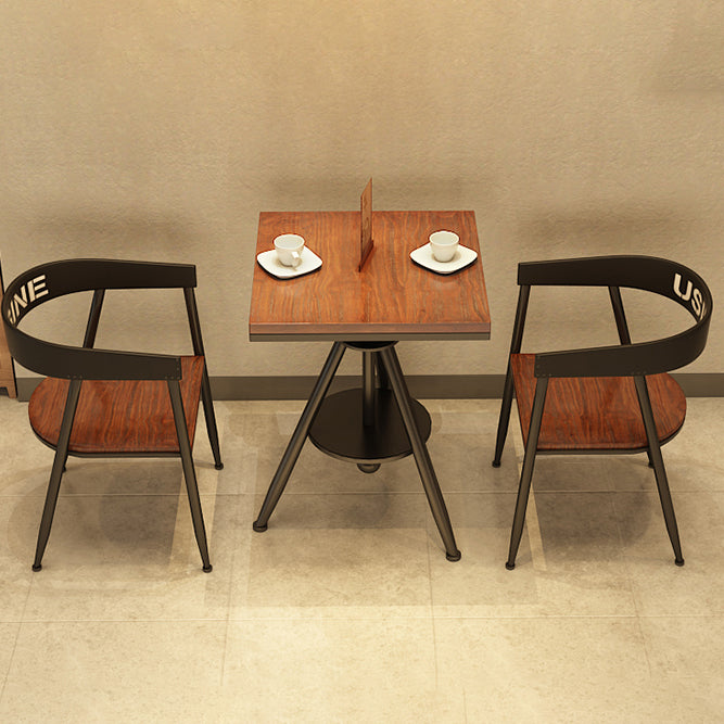 Solid Wood Industrial Dining Table Adjustable Square Table with Black Frame for Dinning Room