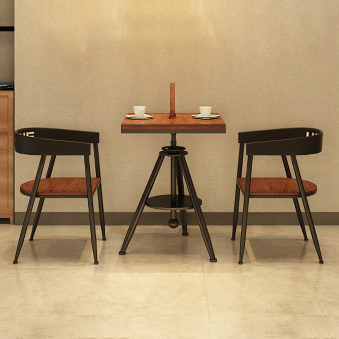 Solid Wood Industrial Dining Table Adjustable Square Table with Black Frame for Dinning Room