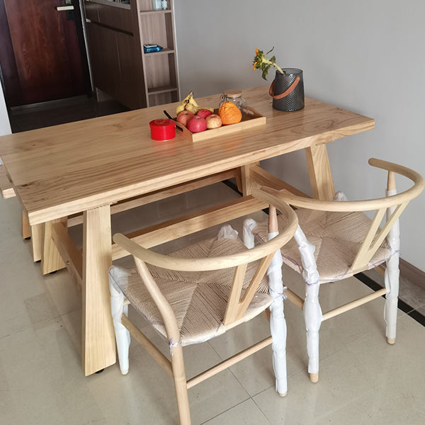Rectangle Pine Wood Dining Table Modern Table in Nature with Wooden Trestle Base