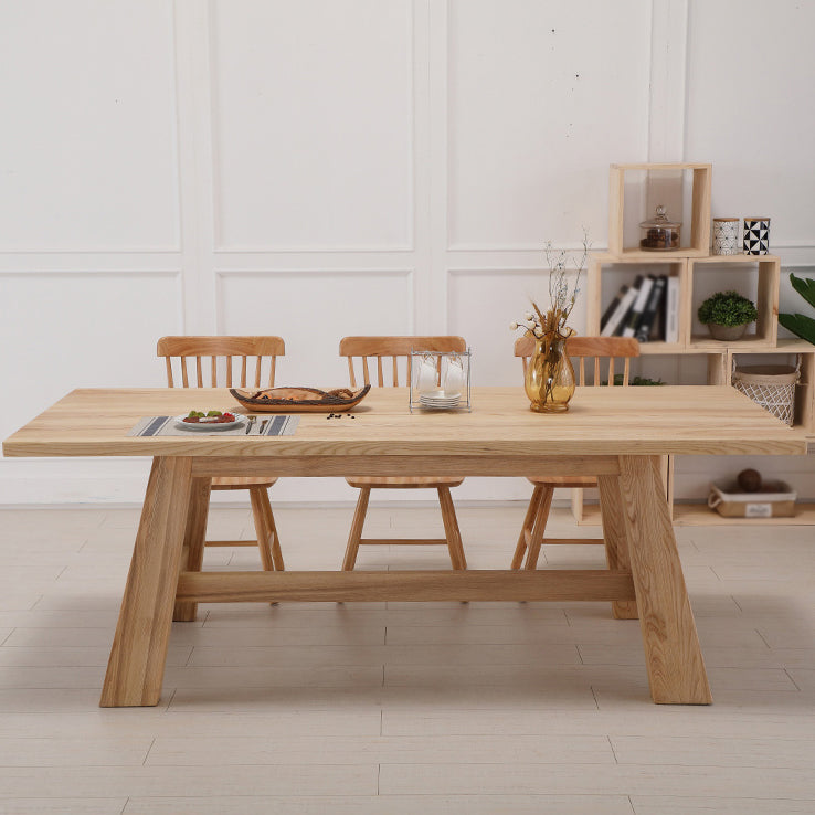 Rectangle Pine Wood Dining Table Modern Table in Nature with Wooden Trestle Base